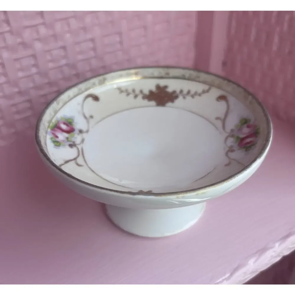 Nippon Footed Gold Bowl Floral Hand-Painted Trinket Dish Morimura Vintage Small
